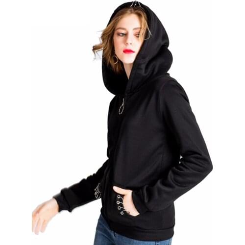Tracksuit Gothic Punk Iron Ring Zipper Hoodie Cape Kpop Autumn Winter Sweatshirts Streetwear Cotton Long Sleeve Black Jacket