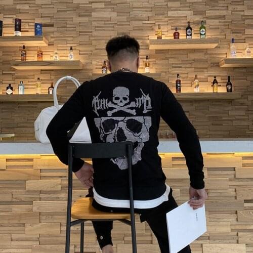 Brand Spring Autumn Style Men Knitted Sweater O-neck Skull Pattern Plein Long-Sleeved Sweater Pullover Man Casual Tops Maglione