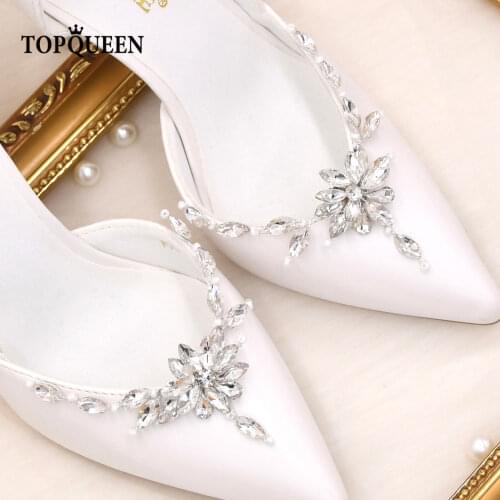 TOPQUEEN-X34 Shoes Clips Wedding High Heels Buckle Accessories Decoration White crystal high heels with trim