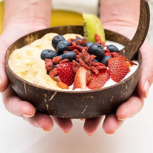 Creative Coconut Shell Bowl Fruit Salad Noodle Rice Cup Decoration Wooden Handicraft Kitchen Supplies