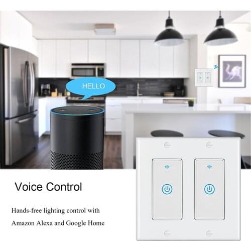 Alexa Smart Wifi Dual Control Switch 10A American Standard Touch Wall Switch Double Cover Smart Home Support Voice Function