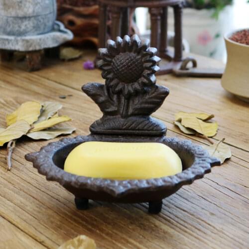Vintage Country Accents Cow Rooster Sunflower Design Cast Iron Soap Holder Home Decor Antique Blue Bird Iron Soap Storage Dish