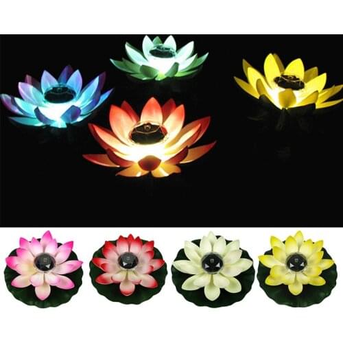 LED Waterproof Floating Lotus Light Solar Operated Lily Flower White Light Flower Night Lamp Pool Garden Fish Tank Wedding Decor