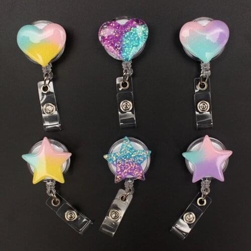 The Shiny Heart And Star Style Retractable Badge Reel For Nurse&Doctor Card Holder Office&Hospital Supplies Boy&Girl Name Card