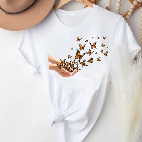 T-shirts Women Printing Clothing Butterfly 90s Spring Summer Printing Clothes Graphic Tshirt Top Lady Print Female Tee T-Shirt