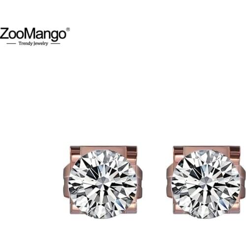 ZooMango Classic White Cubic Zirconia Crystal Stud Earrings For Women Titanium Steel Wedding Earrings Jewelry Oorbellen ZE18001