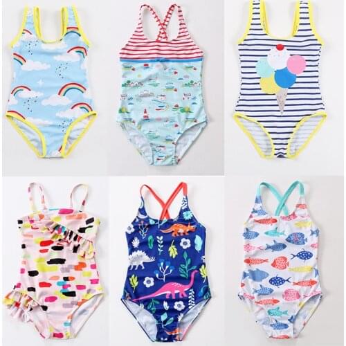 3-8Y One Piece Swimwear Baby Girl Print Ruffle Strap Swimsuit Bikini Swimming Children Little Girls Summer Holiday Beach Wear
