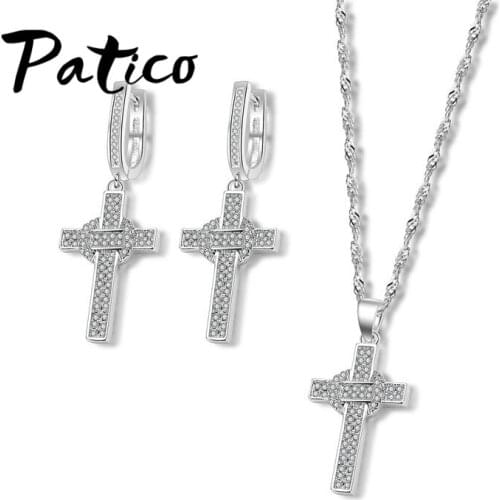 925 Sterling Silver Jewelry Sets Necklace Chain Colier Pendent Earrings Cross New Model For Women Crystal Zirconia