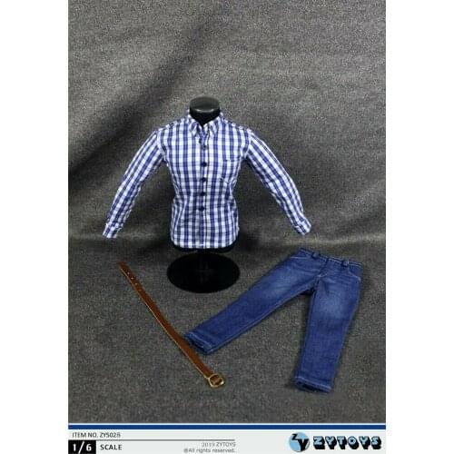 ZYTOYS ZY5028 1/6 Mens Clothing Youth Blue White Checker Shirt Box and Jeans Set For F12 "Action Figure Body Model