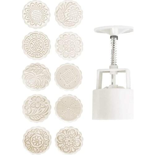 100g 10pcs Cookie Stamps Moon Cake Mold Set, DIY Cookie Press Mid Autumn Festival Decor Cake Cutter Mold