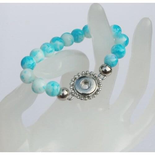 15Colors to choose! 6PC Kids Handmade Elastic Glass Beads 12mm Diy Snap metal Button Bracelet 15cm Length For Girls Children