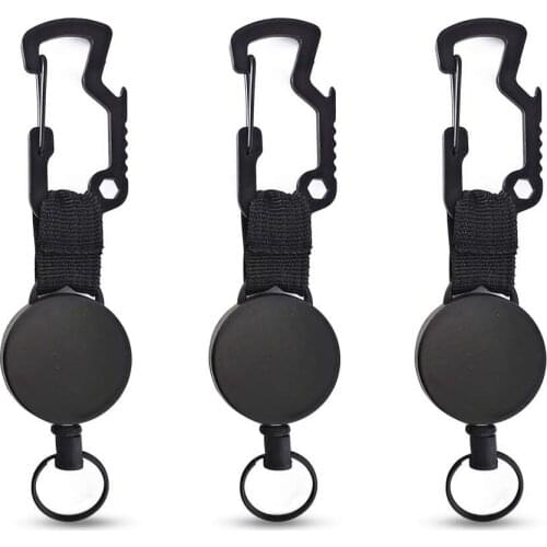 2pcs Retractable Badge 3 In 1 Steel Wire Cord Pull Key Ring Bottle Opener Hexagonal Wrench Carabiner Car Key Chain EDC Tool