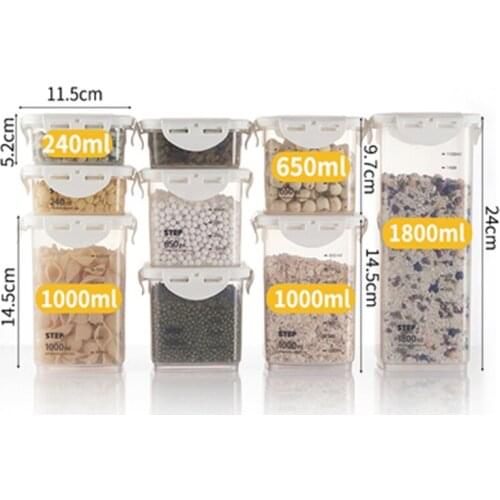 2021 NEW Moisture-proof and insect-proof plastic dry goods storage jars, beans and grain kitchen grain storage boxes 9pcs/set