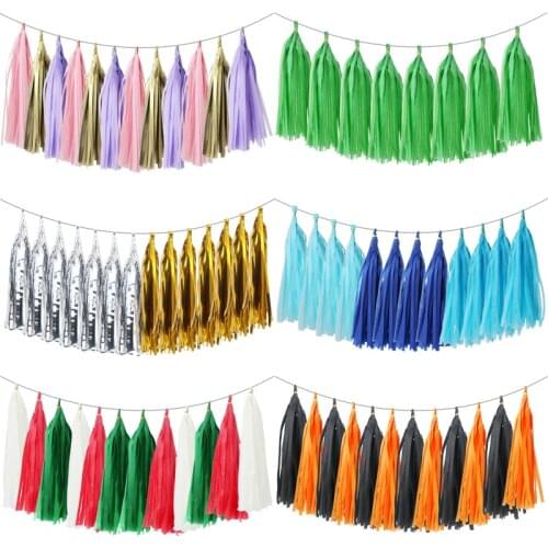 25pcs/lot=5 bags 14'' Tissue Paper Tassel Foil Garland Ribbon White Gold 22 Colors Wedding Birthday Baby Shower Party Decoration