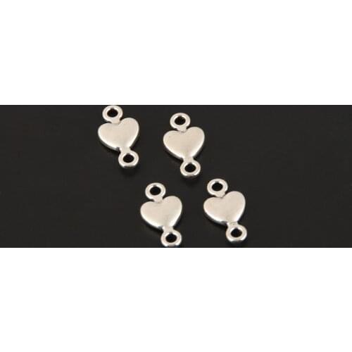 50pcs Silver Color Heart Shaped Charms Love Connector Pendants For DIY Handmade Jewelry Making Findings Accessorie
