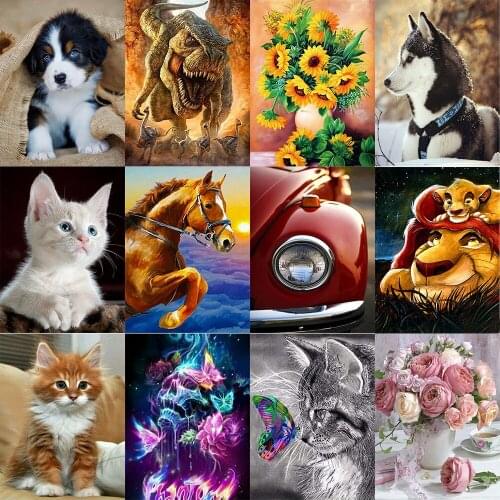 Diamond Embroidery Flowers horses dogs Handmade Diamond Painting Village Needlework Mosaic Cross Stitch Home Decor