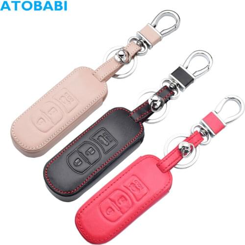 Leather Car Key Cover For Mazda 2 3 Sedan 5 6 CX-7 CX-9 MX-5 Miata CX-3 CX-5 3 Button Smart Remote Control Fob Case Keychain Bag