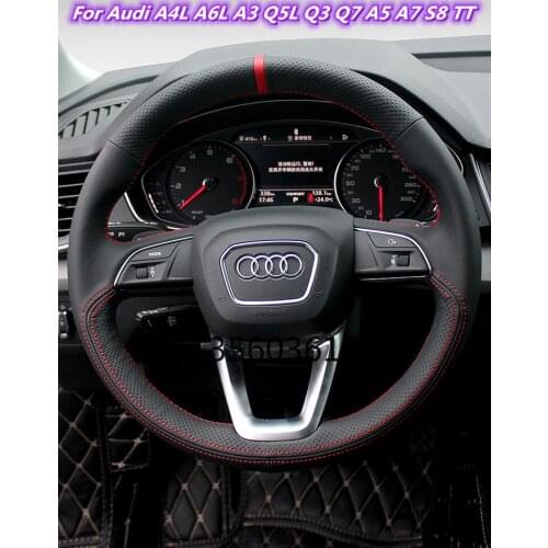 Suitable for Audi A3 A5 A7 A4L A6L Q3 Q5L Q7 A1 RS3 RS4 TT hand-stitched leather suede steering wheel cover