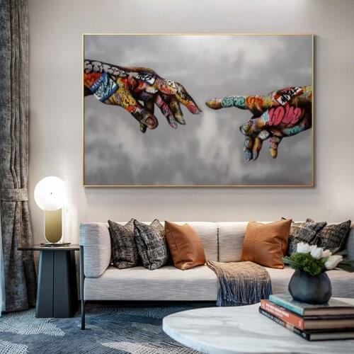 Graffiti Art Street Wall Art Canvas Painting Abstract Colorful hand of God Picture Wall Art Prints Posters For Living Room Decor