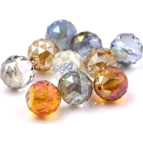 Crystal Plating Beads Jewelry 16mm Glass Round Ball 10pcs/lot Faceted Loose Lampwork Beading For DIY Needlework Accessories