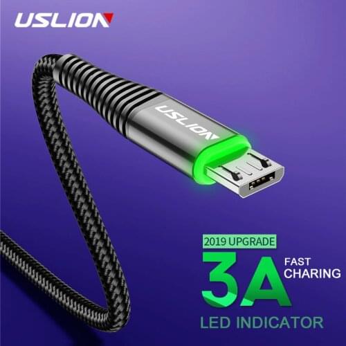 USLION 3A LED Micro USB Cable 2m Fast Charging Android Mobile Phone Data Cord Microusb Charger For Samsung J7 Xiaomi Huawei