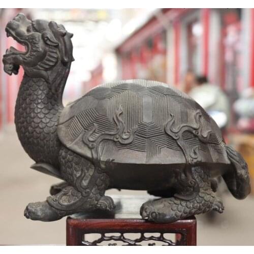 China Copper Bronze Feng Shui Wealth Turtle Dragon Tortoise Statue