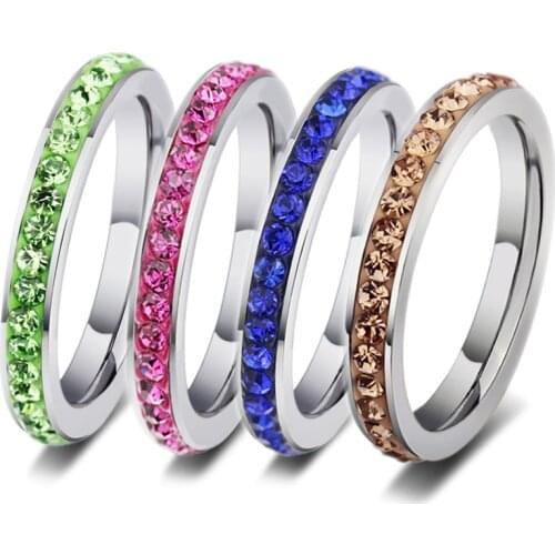 AsJerlya Classic Wedding Women Ring Simple Finger Rings With Middle Paved Crystal Understated Delicate Female Engagement Jewelry