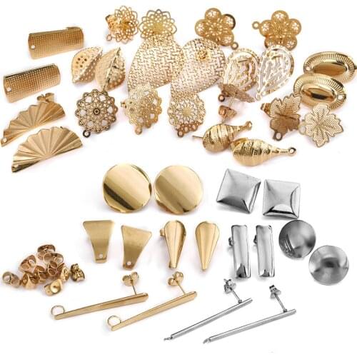 10pcs Stainless Steel Geometric Round Earring Stud Golden hollow Flowers Earrings Base Connectors Linker Diy Making Accessories