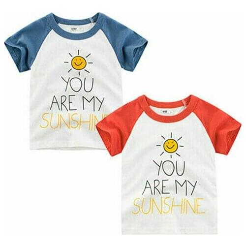 Summer Kids Boys T-shirt Short Sleeve Cartoon Cute Letter Print Sun Pattern Patchwork Top Toddler Boys T-shirts