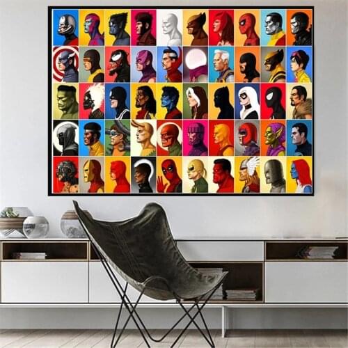 Marvel Avengers Large Set Of Heads Superhero Canvas Poster Watercolor Painting Print Art Decor Pictures Living Room Home Decor