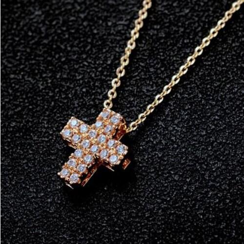 Micro Pave AAA Top Cubic Z Small Cross Pendant Necklace Fine Thin Chains Necklace for Women