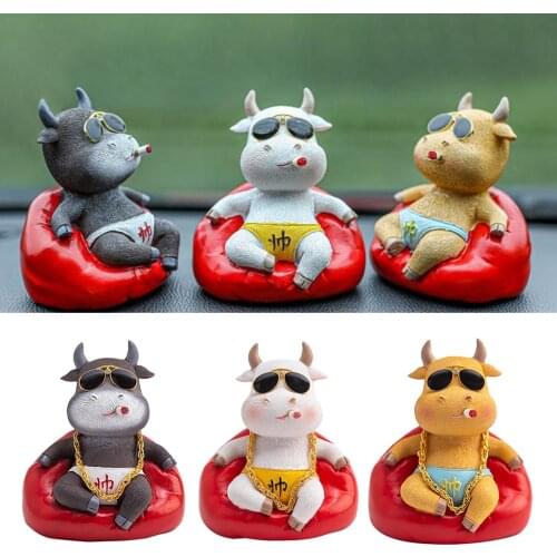 Cute Cartoon Cattle Cow Doll Toy Car Accessories Dashboard Ornaments for Car Interior Decoration Figurine Kids Gift