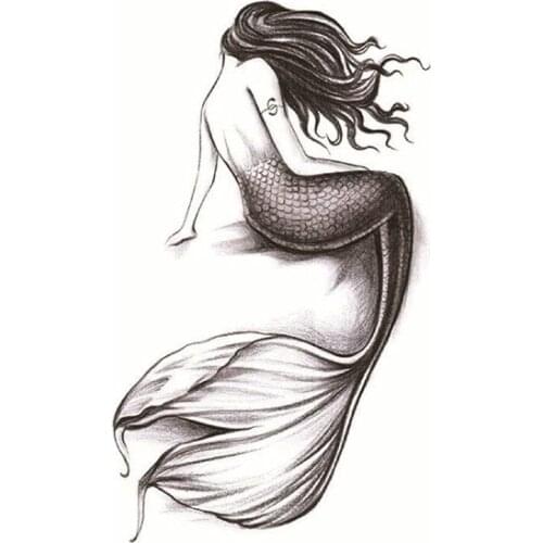 Inns Hot Black Merman Mermaid Temporary Tattoo Stickers For Arm Body Women Fake Tatoos Decals Tatto