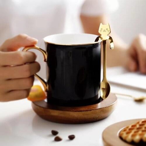 Creative coffee spoon Mini 304 Stainless Steel Cartoon Cat Spoon Long Handle Flatware Coffee Drinking Tools Kitchen Gadget