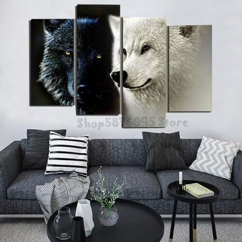 4 Panel black white wolf 5d diy diamond painting full drill mosaic animal diamond stitch embroidery gift home full decor TT5636