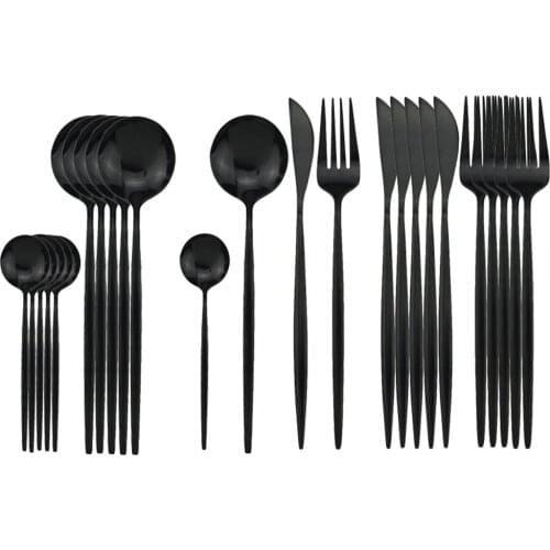 24Pcs Black Dinnerware Set Stainless Steel Tableware Cutlery Set Dishwasher Safe Fork Knife Spoon Flatware Set Gift Box