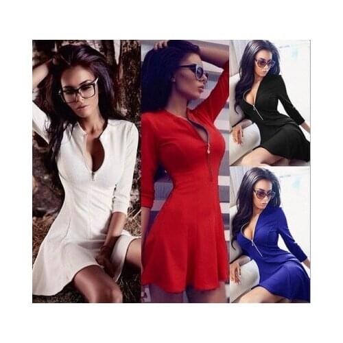 New spring sexy V collar zipper slim dress 1pcs/lot