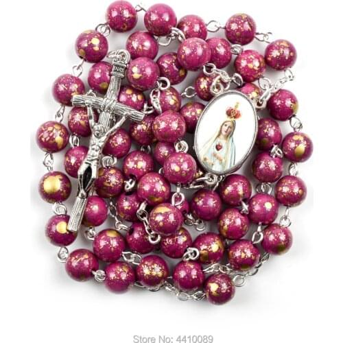 Our Lady of Fatima Necklace Acrylic Round Beads Chain Necklaces Rosary