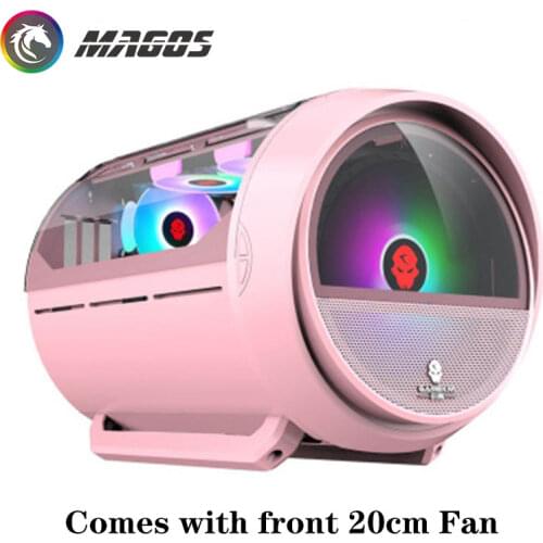 Panoramic ITX Case RGB, Round Desktop Computer Gamer Cabinet, USB 3.0 + 20CM Fan, PC MOD Box-Vitality Bomb