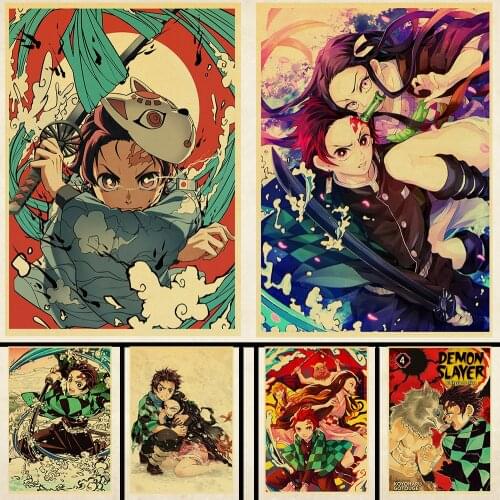 2019 Retro Anime Boy Posters Kamado Tanjirou Demon Slayer Kimetsu No Yaiba Animation HD Art Wall Decor Painting