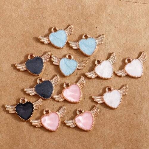 10pcs 14*22mm Enamel Wings Hearts Charms for Jewelry Making Earring Pendants Bracelet Necklace Charms DIY Findings