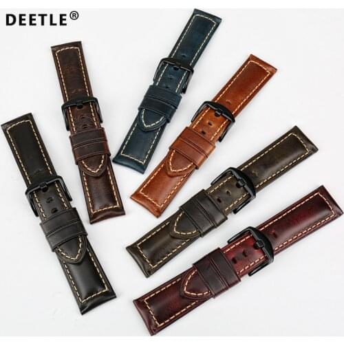 DEETLE Watch accessories fashion blue watchband 20mm 22mm 24mm 26mm vintage oil wax leather watch strap for Fossil watch band