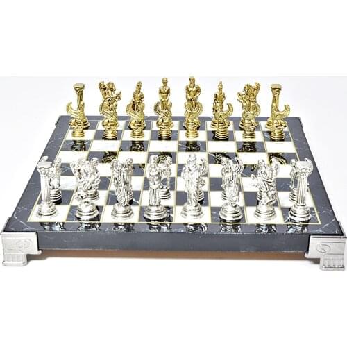 Chrome Plated Metal Chess Set Pegasus Horses Medieval Super Luxury Chess Intelligence Strategy Game Home School 22cm x 22cm Gift