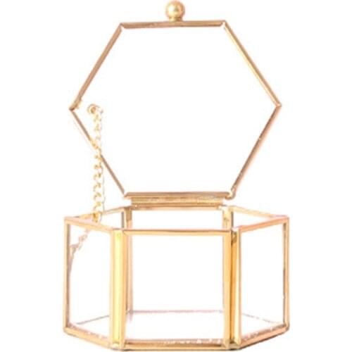 Custom Hexagonal Glass Ring Box Geometrical Clear Jewelry Storage Box Eternal Flower ring holder DIY Delicate Wedding Decoration