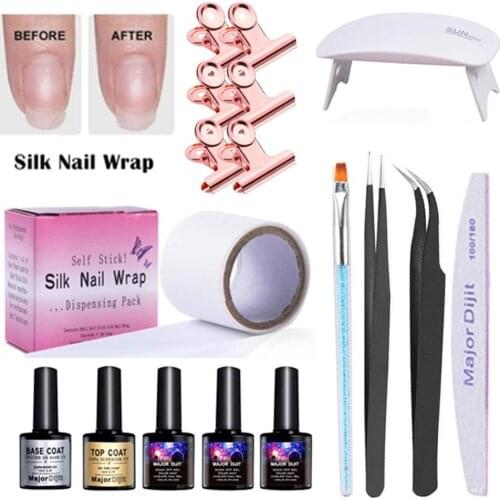 Fiberglass Silk Wrap Nail Kit For Nail Art Quick Extension Gel UV Lamp Tool Base Top Coat Tweezers Brush Nail File & Clip