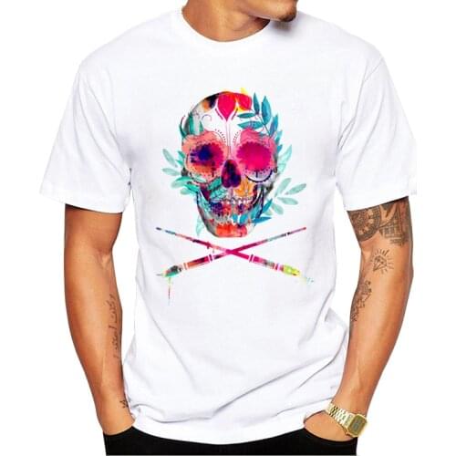 TEEHUB Newest Fashion Flower Skull Printed Men T-Shirt Short Sleeve Sugar Skull Tshirts O-Neck Funny Tops Hipster Tees