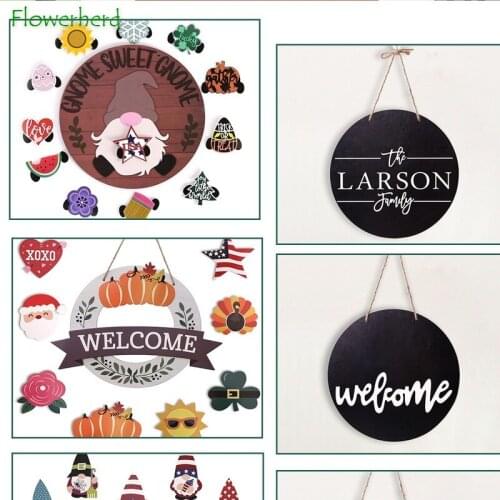 DIY Halloween Decoration Door Decoration Listings Signs Christmas Front Door Decoration Festival Round Garden Wooden Listing