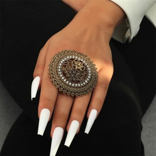 Vintage Big Gold Color Women-Midi-Rings Engraved Flower Pattern Retro Party