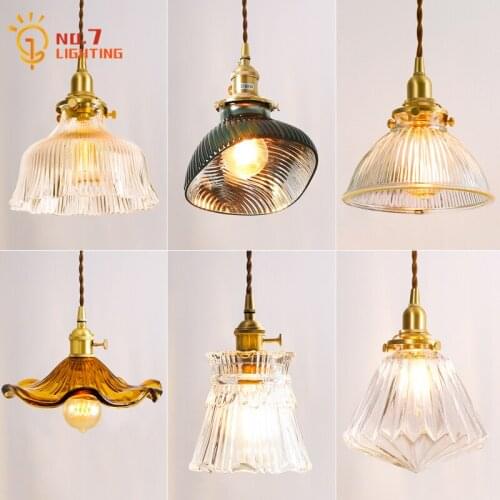 Japanese Minimalist Vintage Brass Glass Pendant Lights Led E14 Indoor Lighting Stores Restaurant Bar Dining Room Bar Bathroom