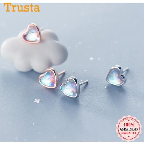 TrustDavis Real 925 Sterling Silver Sweet Romantic Love Heart CZ Charm Stud Earrings For Women Wedding Party Fine Jewelry DS512